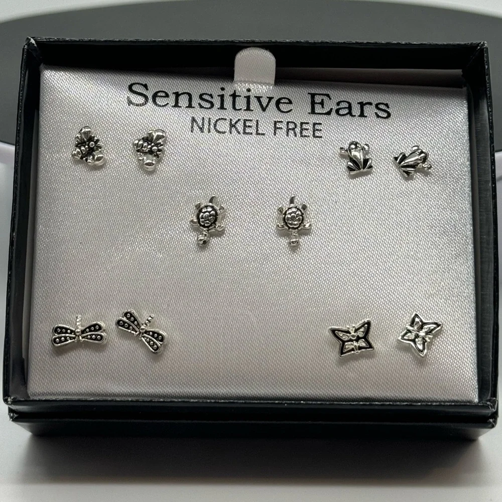 Box Set 5 Pairs Silver Post Earrings